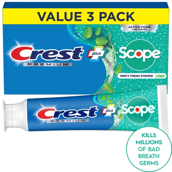 Crest Toothpaste, Premium Plus Scope Toothpaste, Minty Fresh Flavor 5.2 oz, 3 pack