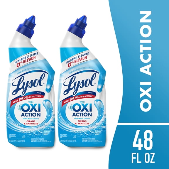 Lysol Toilet Bowl Cleaner Liquid OXI Action Bathroom Cleaner Kills 99.9% of Bacteria, Bleach-Free Gel, Clings to Remove Stains & Odors, Ocean Fresh, 24 fl oz (2 Pack)
