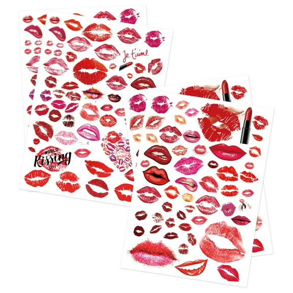 Kiss Lips Temporary Tattoo Stickers – 4-Pack Fake Tattoos for Women Men – Ideal for Halloween, Mother’s Day, and Cosplay for Adults and Kids