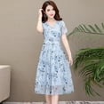 thumbnail image 3 of Summer Slim V-neck Floral Dress Elegant Short Sleeves Middle Long Printing Causal Dress, 3 of 6