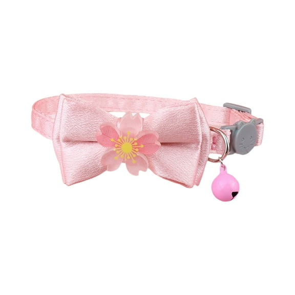 Cheapark Pink Lace Bow Beaded Cat Collar - Soft Adjustable Pet Collar with Bells, Festive Christmas Pet Accessory