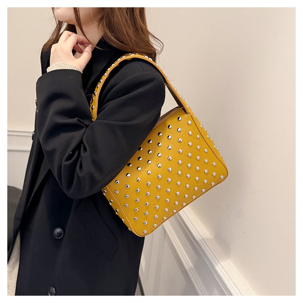 Necvior Studded PU Underarm Purse Shoulder Bag Retro Punk Style 90s Small Zippered Handbag for Women Fashion Streetwear