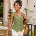 thumbnail image 7 of Vest Tops for Women Button Down Cotton Linen Tank Vests Loose V Neck Summer Casual Vacation Sleeveless Shirts, 7 of 7
