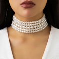 thumbnail image 1 of Boho Round Imitation Pearl Choker Necklace Multi Strands Vintage Choker Bridal Wedding Crystal Jewelry for Women and Girls, 1 of 5