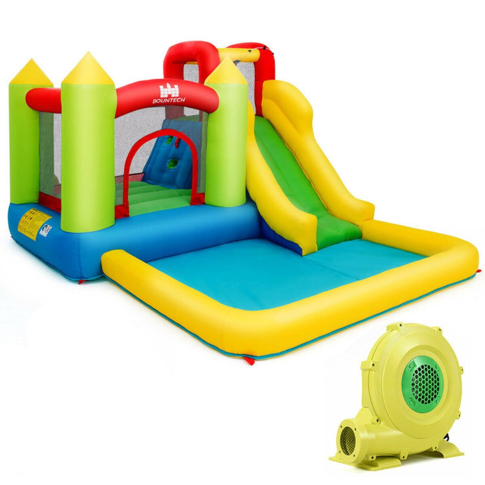 Airfind Outdoor Inflatable Bounce House with 480W Blower, Long Water Slide, Climbing Wall & Splash Pool, 138"x110"x75" Wet & Dry Combo for Kids 3-10