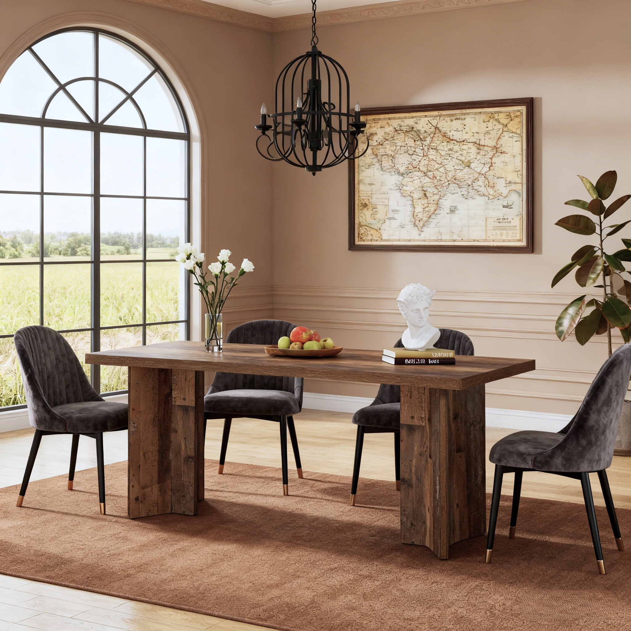Fnova 63" Rectangular Modern Dining Table, Wooden Modern Kitchen Table for 6 People for Dining Room, Brown (Chairs Not Included)