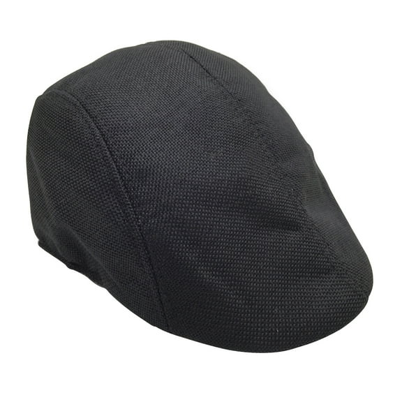 WHAMVOX Mens Flax Beret Newsboy Flax Sunscreen Hat Cabbie Driving Hat British Style Peaked (Black)