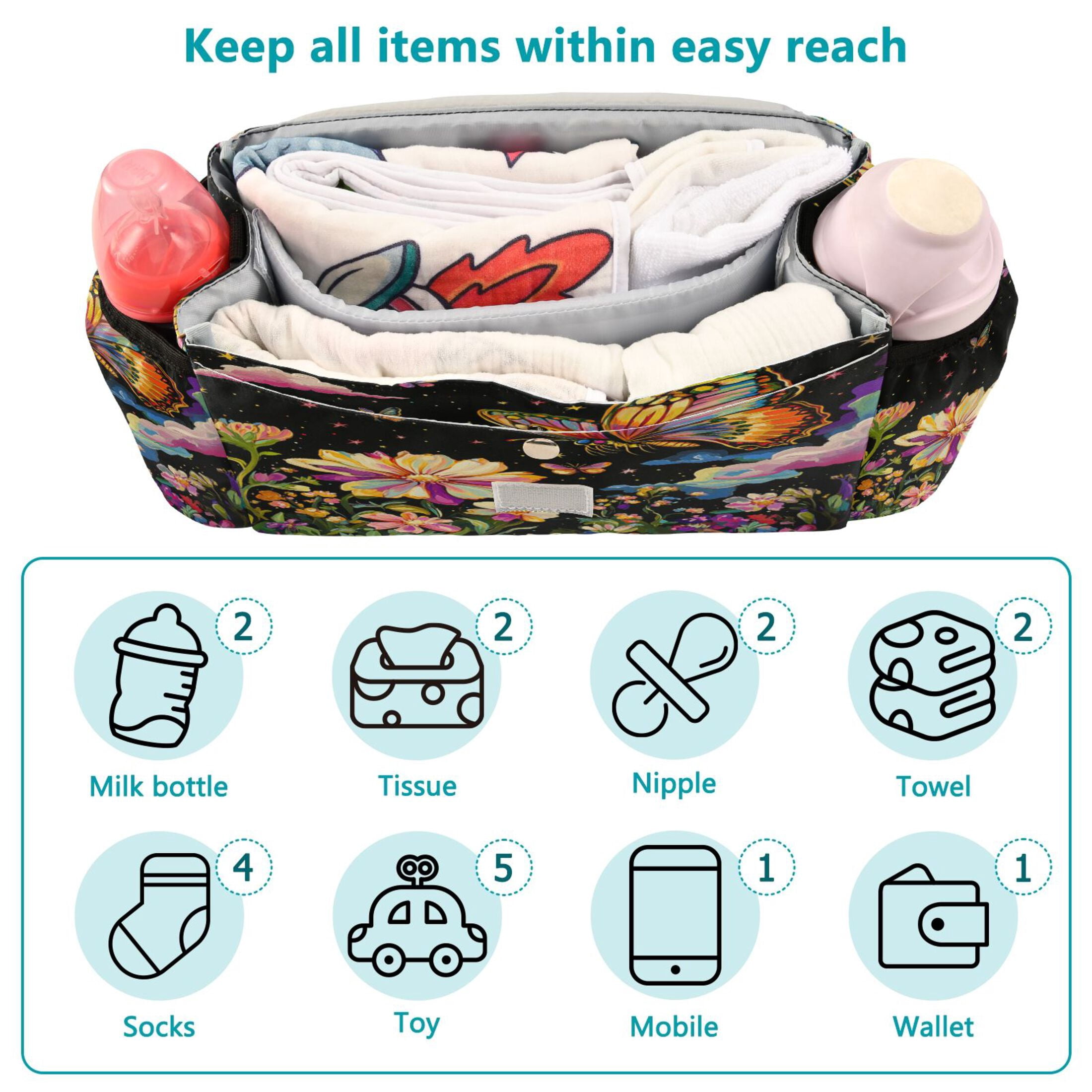 DIXRUYEE Stroller Organizer Enchanted Garden Night Printed