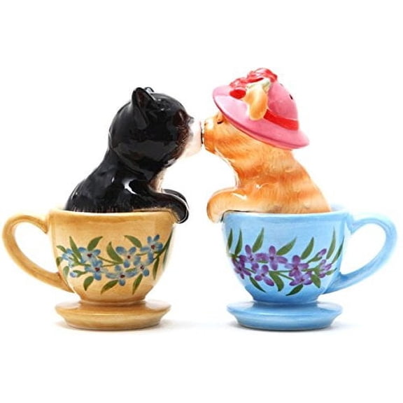 Pacific Giftware ATTRACTIVES Salt and Pepper Shaker - Tea Cup Kitten