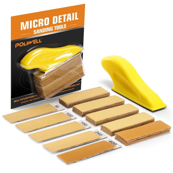 Kit de microlijadora POLIWELL de 9 cm x 2,5 cm con 50 granos de papel de lija