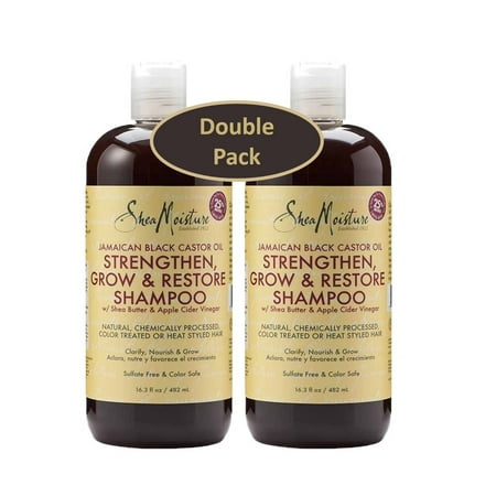 Shea Moisture Jamaican Black Castor Oil Strengthen, Grow & Restore 16.3 oz Shampoo, w/ Shea Butter & Apple Cider Vinegar 13 oz. – Sulfate Free & Color Safe - Value Pack of 2