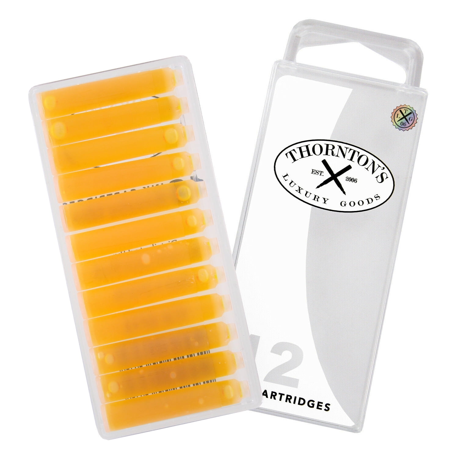 (2 pack) Thornton's Luxury Goods Short Standard International Fountain Pen Ink Cartridges Illuminating Yellow Ink Pack of 12 Refills for Classic Calligraphy Pens Compatible With All Brand Neutral PH