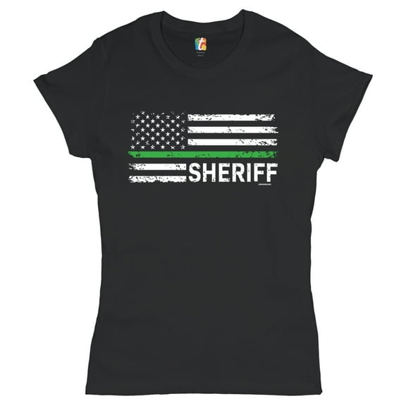 Tee Hunt Sheriff Distressed American Flag T-Shirt First Responders Patriotic Women's T-Shirt Tee