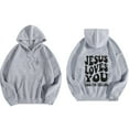 thumbnail image 2 of Women's Hoodies Crew Neck Long Sleeve Back Letter Graphic Print Casual Drawstring Sweatshirt with Pockets Loose Tops(Gray,M), 2 of 5