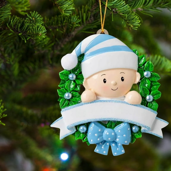BOPORO 2024 Baby 1st Christmas Personalized Ornament, Baby's First Christmas Baby in Wreath Christmas Tree Ornament Gifts for Commemorating a Baby's First Christmas, 3.1in