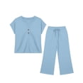 thumbnail image 6 of NAISIBABY Girls Outfit Sets 2-Piece, V-Neck Short Sleeve T-Shirt & Straight Leg Capri Pants Kids Fashion Clothes Blue Size 8, 6 of 9