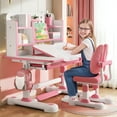 thumbnail image 3 of YiJin Ergonomic Kids Study Desk & Chair Set with Bookshelf | Height Adjustable Children's Desk with 50° Tilt Top, Storage Drawer for Home Study Room (Pink), 3 of 8