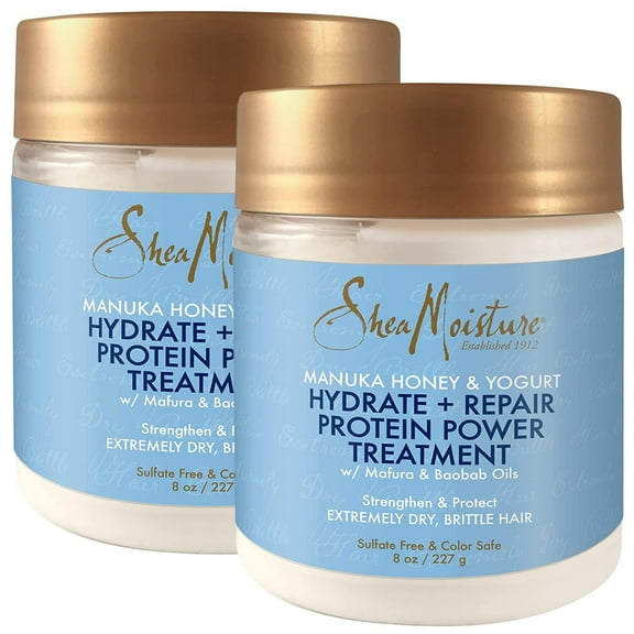 SheaMoisture Hair Mask - Manuka Honey & Yogurt, Hydrate   Repair Protein Power Treatment, Hair Treatment for Dry, Damaged Hair Care with Organic Shea Butter & Castor Oil for Hair, 8 Oz (Pack of 2)