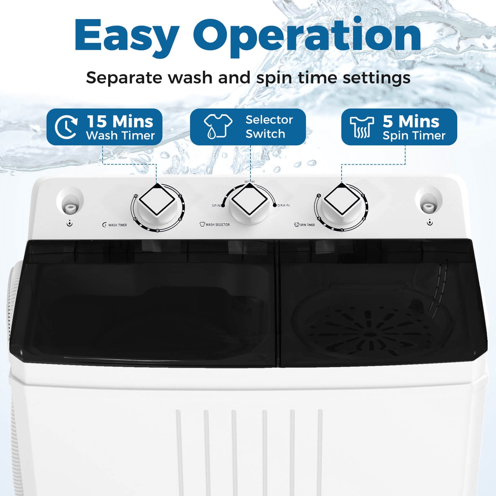 Costway Twin Tub Portable Washing Machine with Drain Pump Timer Control Dorm & RV's Black