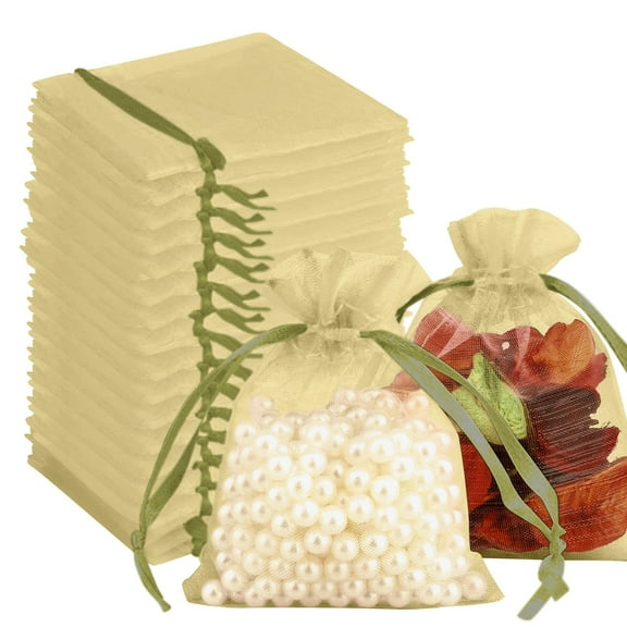 PPKVUFD 100pcs Organza Gift Bags, 3 x 4 inch Candy Mesh Drawstring Favor Bags Jewelry Pouches for Christmas Wedding Party