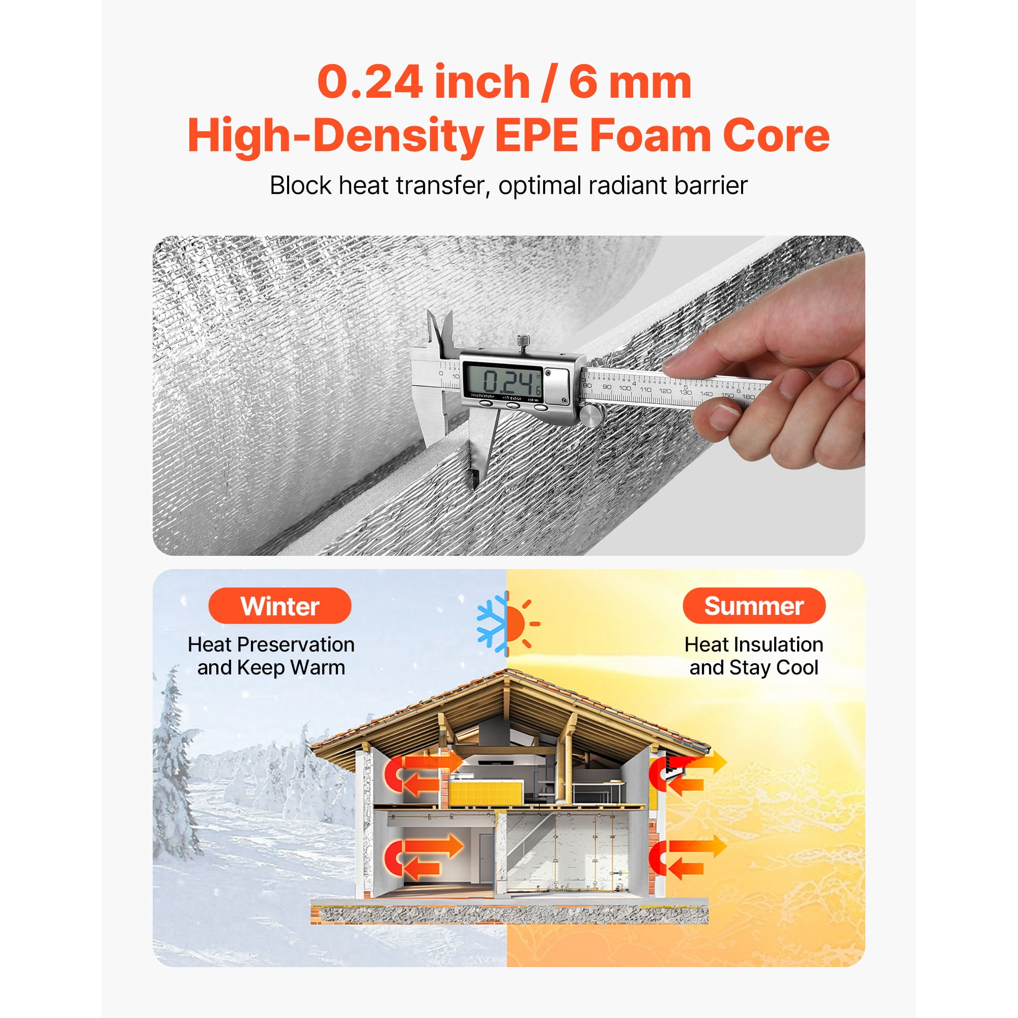 KFFKFF Reflective Insulation Roll, 2-Car Garage Door Thermal Kit, 6mm 24 in x 18 ft, 4 Rolls Aluminum Foil with EPE Foam Core, White PE Film Heat Barrier for Garage Doors