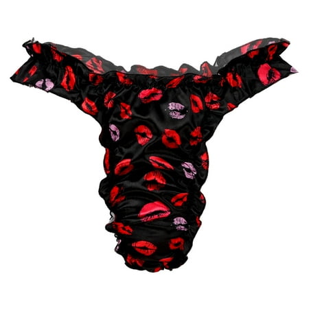 Aiihoo Mens Shiny Ruffled Crossdress Flutter Low Rise G-String Thongs Bikini Briefs Underwear Lip Black X-Large