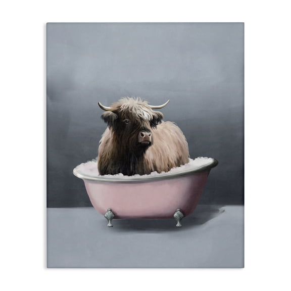 Stupell Industries Buffalo in Pink Tub Bath & Laundry Painting Wrapped Canvas Art Print Wall Art, 16 x 20