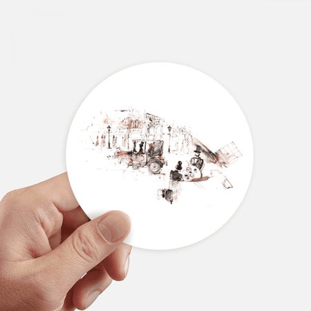 British Architecture Vintage Car Watercolor Sticker Round Wall Suitcase Laptop Label Bumper