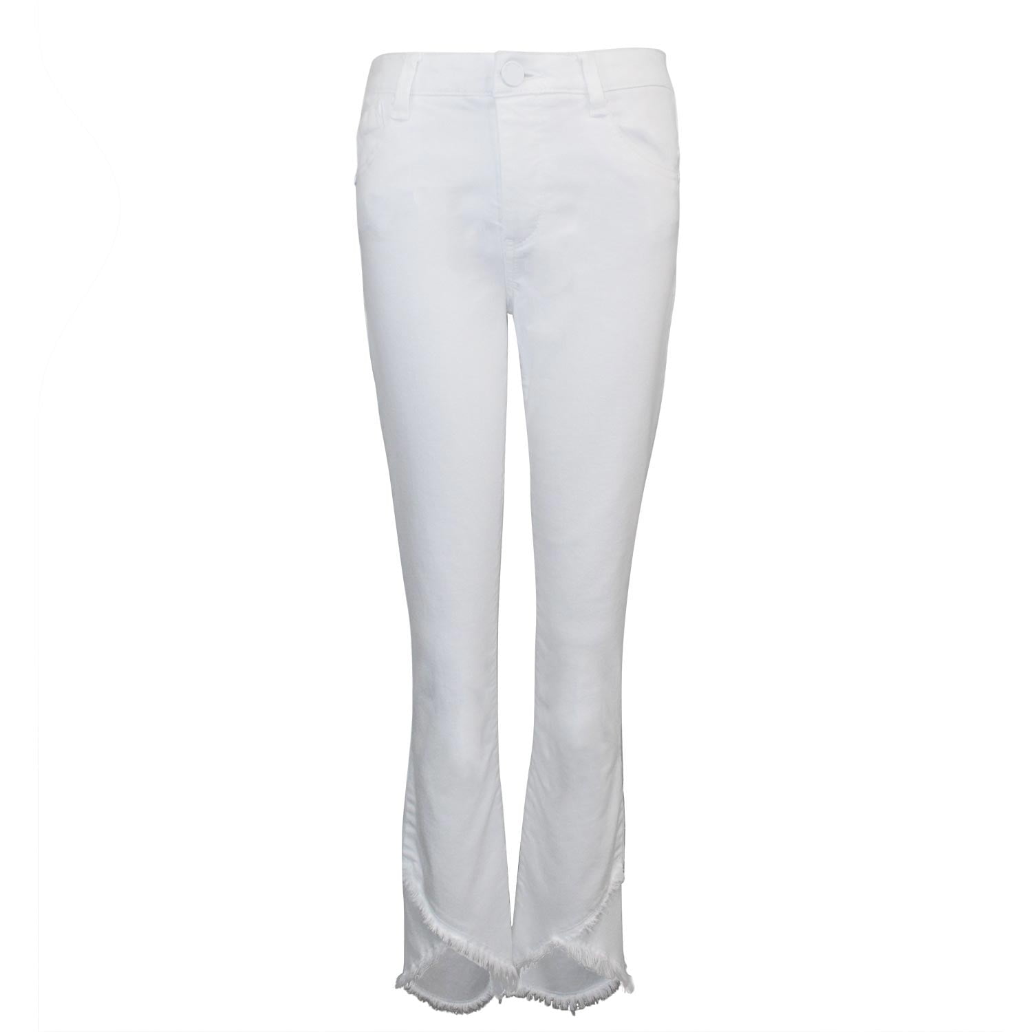 white jeans with fringe hem