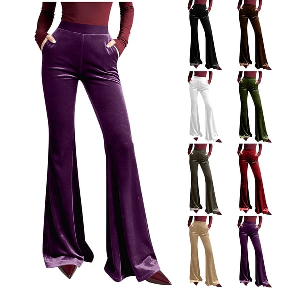Mifsaly Velvet Flare Pants for Women High Waisted Pant formal Business Comfy Velour Work Trousers Going Out Spring Summer Outfits with Pockets