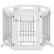 Yaheetech 32'' H 6-Panel Pet Gate with Door for Dogs, White