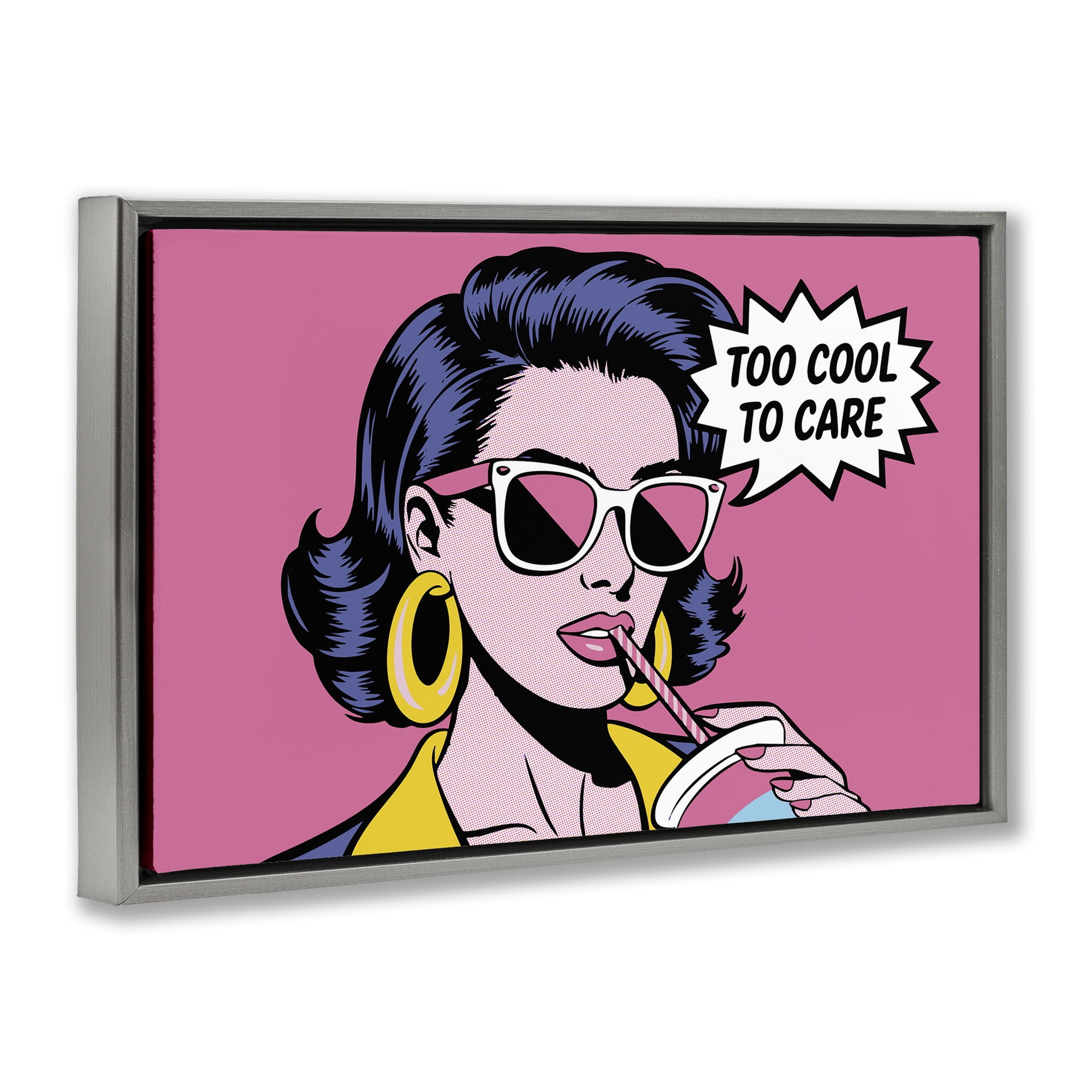 Stupell Industries Too Cool To Care Iconic Gray Framed Floater Canvas Wall Art, design by Andreas Magnusson