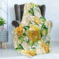 thumbnail image 4 of Rose Soft Flannel Fleece Throw Blanket, Roses Illustration in Watercolor Painting Effect Ornate Wedding Celebration, Cozy Plush for Indoor and Outdoor Use, 50" x 70", Yellow Beige Green, by Ambesonne, 4 of 5