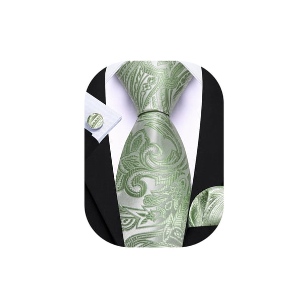 Set de Corbata Barry.Wang Verde Salvia con Diseño Paisley de Seda 150 cm