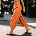thumbnail image 4 of VBVC Women's Cotton Linen Pull-On Capri Pants , Casual Summer Wide Leg Trousers For Women , Ladies' Paper Bag Waist Pleated Pants with Pockets,Orange,S-2XL, 4 of 6