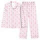 thumbnail image 5 of Pijama informal de manga larga con estampado para mujer, traje de pijama con solapa holgada y bolsillo con botones, top y pantalones de poliéster., 5 of 7