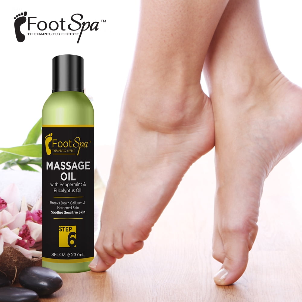 FOOT SPA - Professional Body Massage Oil, with Tea Tree, Pepper Mint, Eucalyptus Oil, 8 oz for Body, Hand, Foot