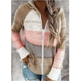 thumbnail image 4 of Woman Color Block Cardigan, Long Sleeve Drawstring Hoodie Hollow-out Sweater (Pink, Brown, Orange), 4 of 5