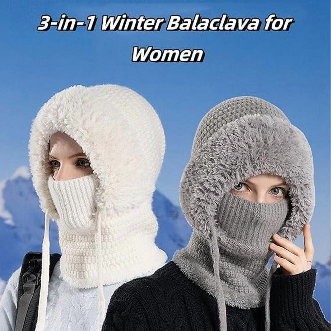 3-in-1 Beanie Hat for Women with Scarf and Mask - Winter Balaclava, Knitted Fleece-Lined Hat, Neck Gaiter & Face Cover for Cold Weather, Skiing, Hiking