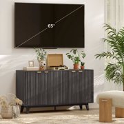 55 Modern Sideboard Buffet Cabinet with Fluted Doors Wood Legs, Dark Gray