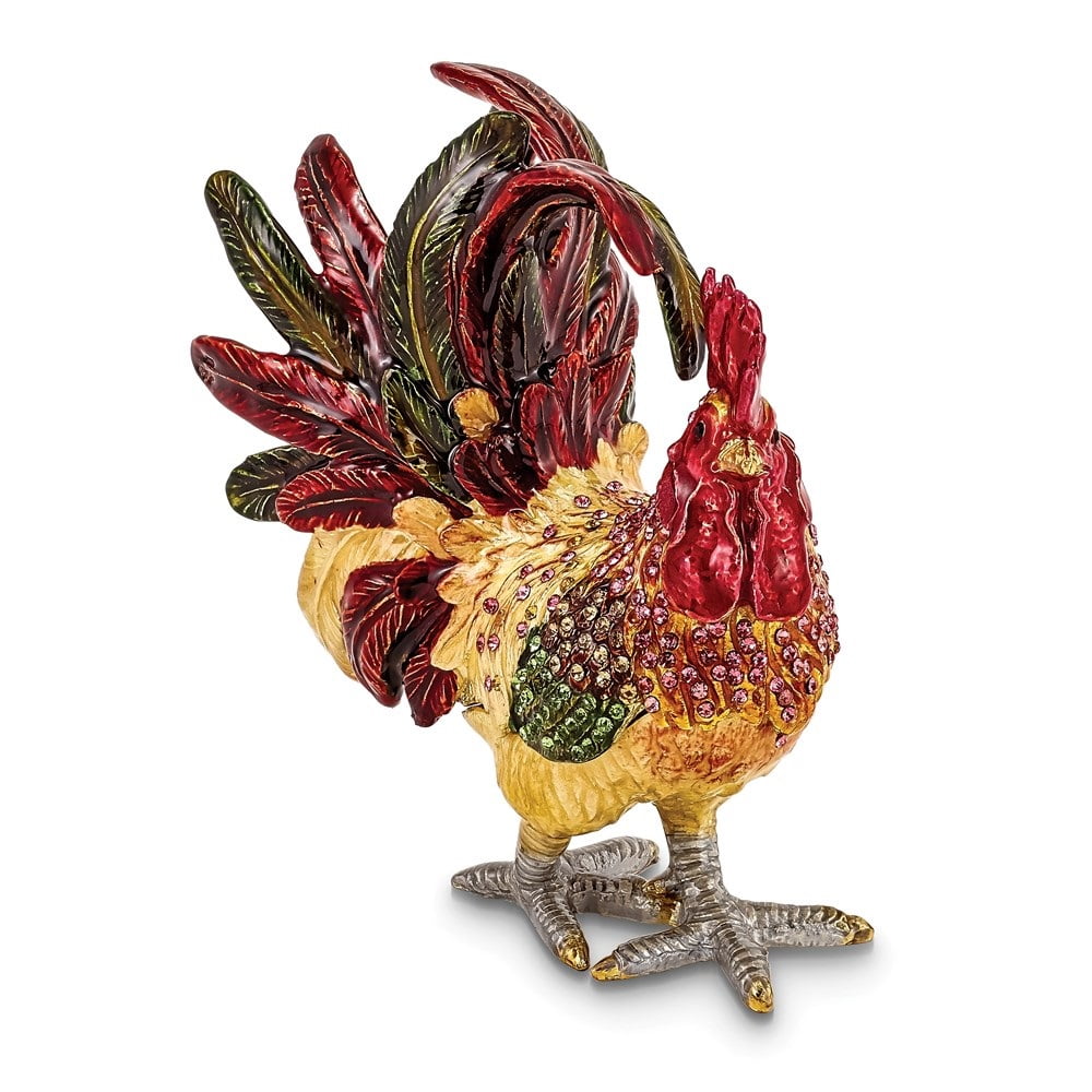 X-Large Rooster Jeweled Trinket Box with Austrian Crystals 