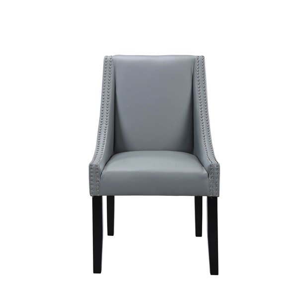 Chic Home Hayes PU Leather Modern Contemporary Swoop Arm with Silver Nail head Trim Wooden Leg