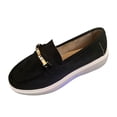 thumbnail image 3 of Women's Platform Loafers for Women Trendy Round Toe Faux Suede Metal Buckle Slip On Shoes Comfortable Thick Sole Casual Dress Shoes Spring Autumn Fashion Plus Size Wide Width Black Shoes for Women, 3 of 9