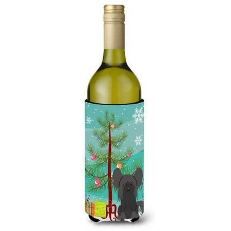 

Merry Christmas Tree Chinese Crested Black Wine Bottle Beverge Insulator Hugger