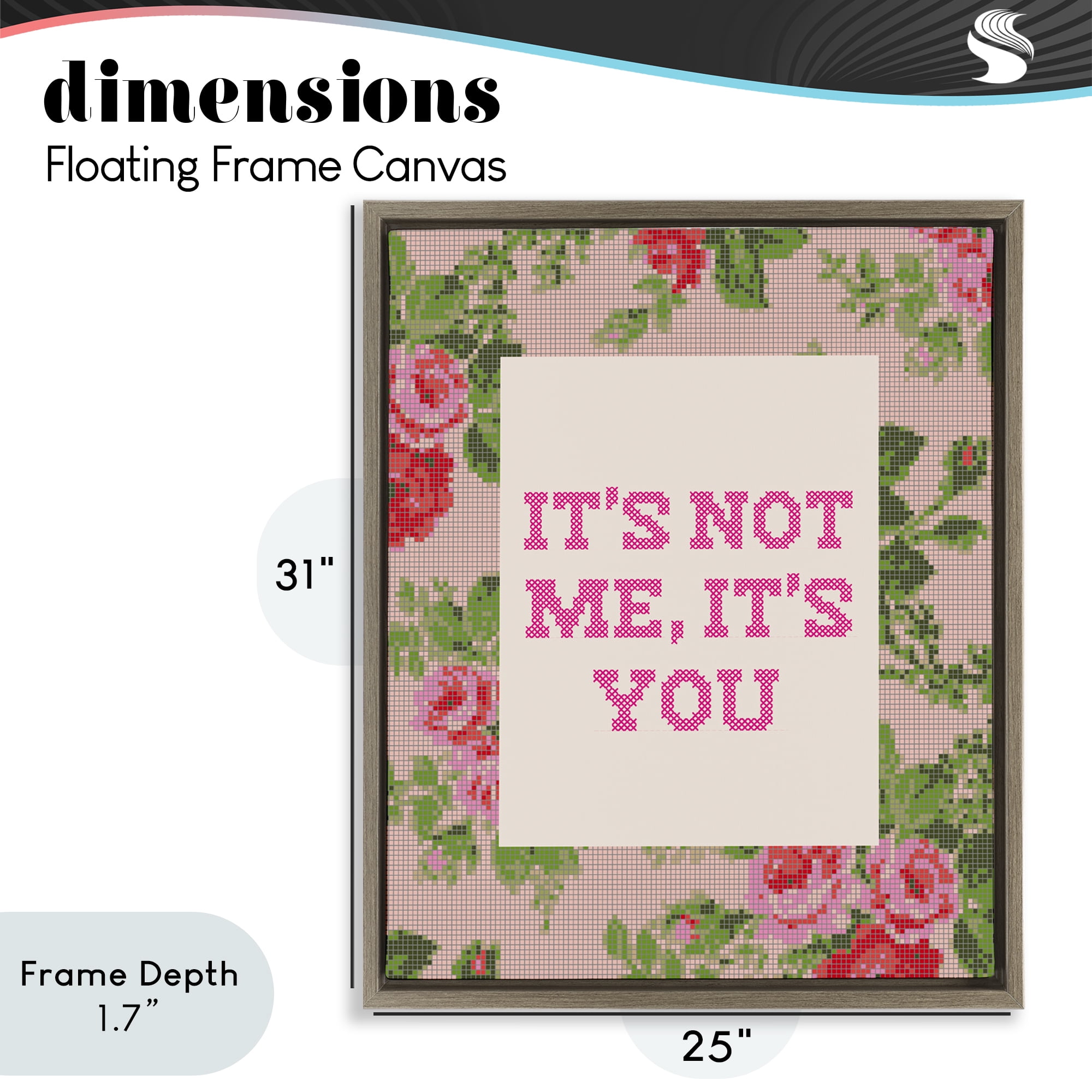 Stupell Industries Not Me It's You Faux Cross Stitch Brown Framed Floater Canvas Wall Art, design by Lil' Rue