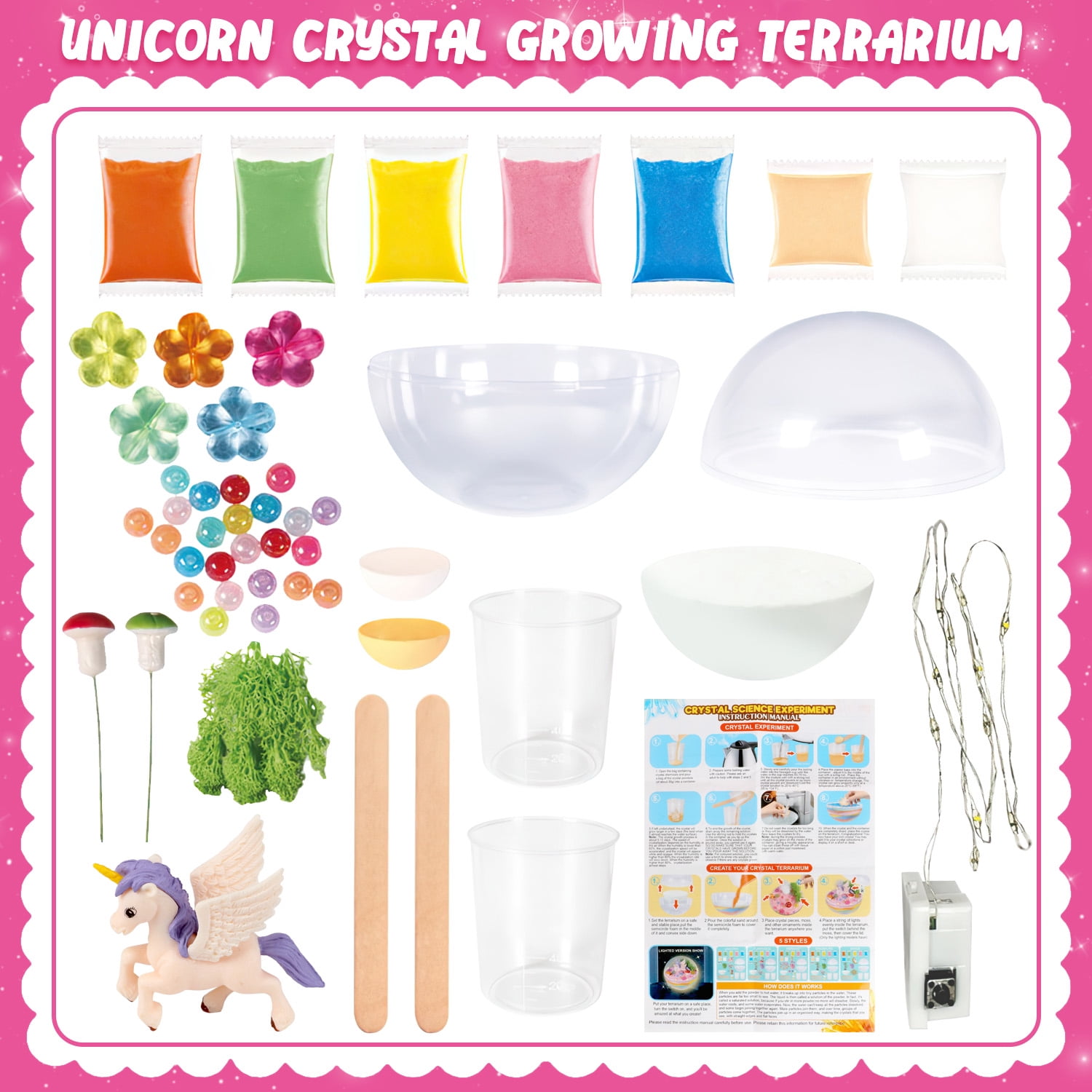 Carsky Unicorn Toys for Girls, Light up Unicorns Crystals Growing Terrarium Kit for Kids, Arts & Crafts Kits, Birthday Gifts for Ages 5-7 8-11 12+