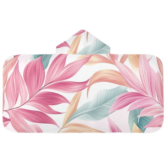 Elegant Pink Leaves Hooded Beach Towel Kids Bath Towels Quick Dry for Pool Swiming 50" x 23.5" Microfiber Soft Bathrobe