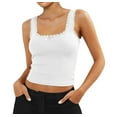 thumbnail image 3 of Women'S Tank Tops Cute Slim Fitted Ribbed Knit Lace Camisole Top Summer Square Neck Sleeveless Going White L, 3 of 9