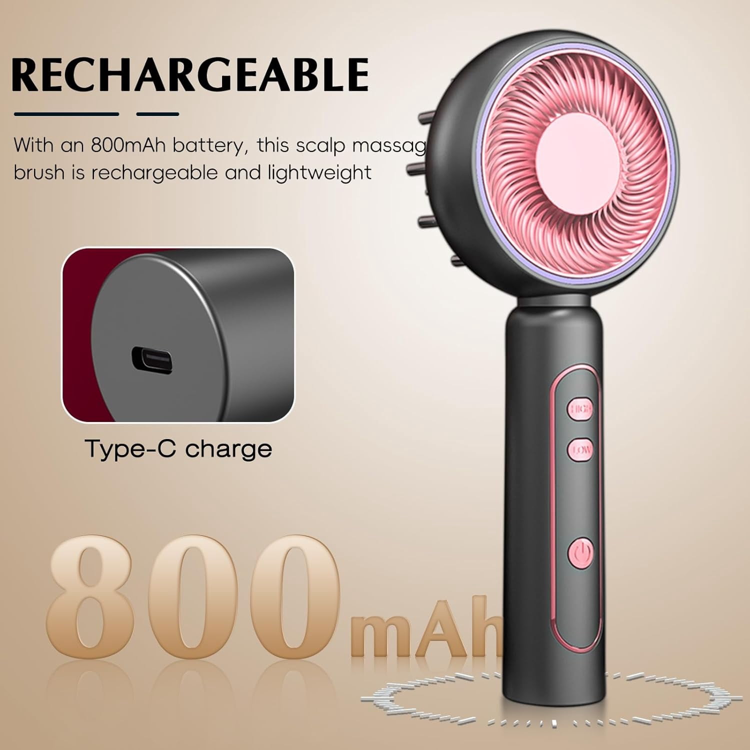 Scalp Massaging Brush: Hair Scalp Electric Massager Oil Applicator with Red Light - Rechargeable Head Relax Deep Massage Comb for Thinning Hair