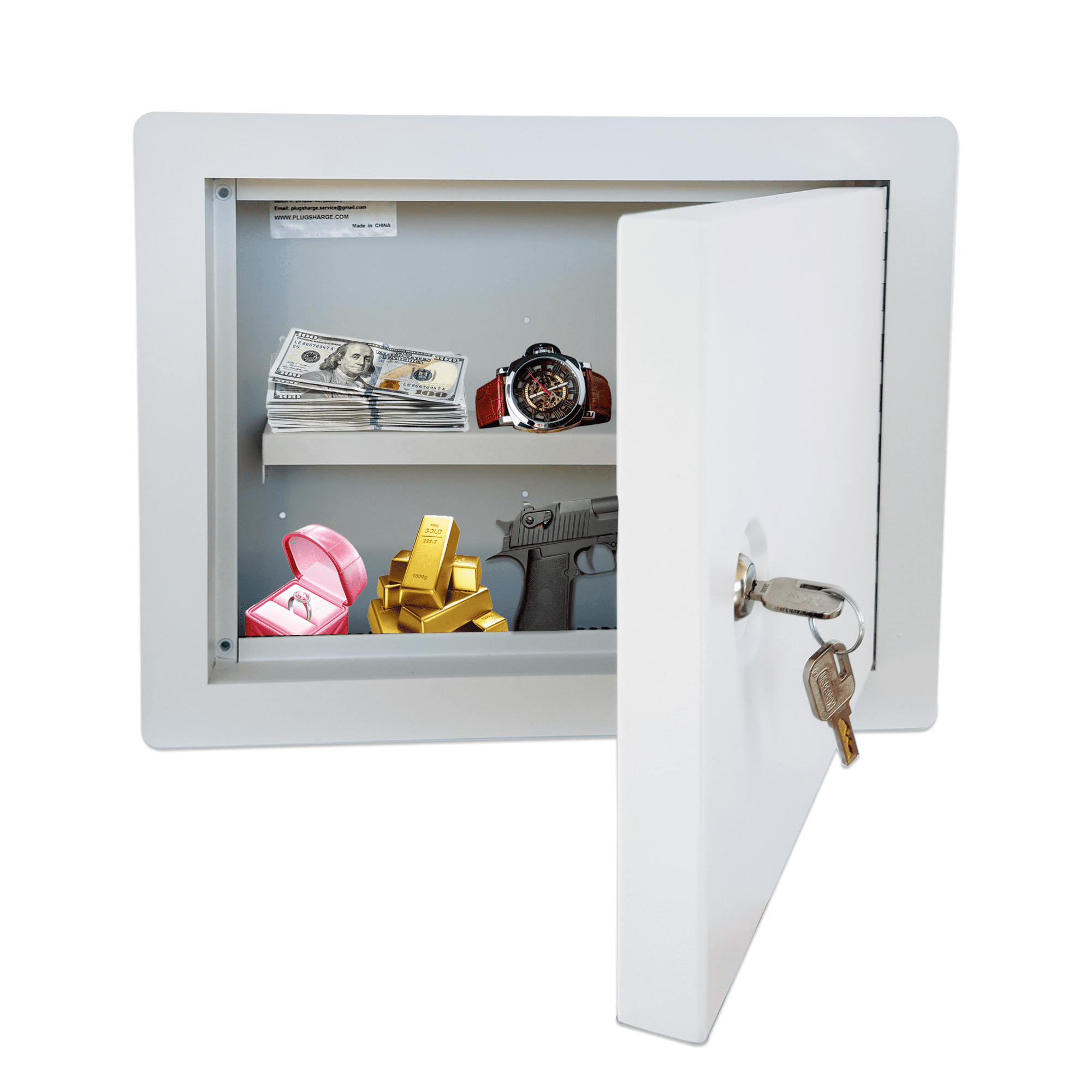 In-Wall Safe with Key Lock – Heavy-Duty Steel Lockable Hidden Wall Compartment for Secure Storage, Wall Safe Box for Jewelry, Cash, and Documents – 15.75-Inch Exterior Width, White